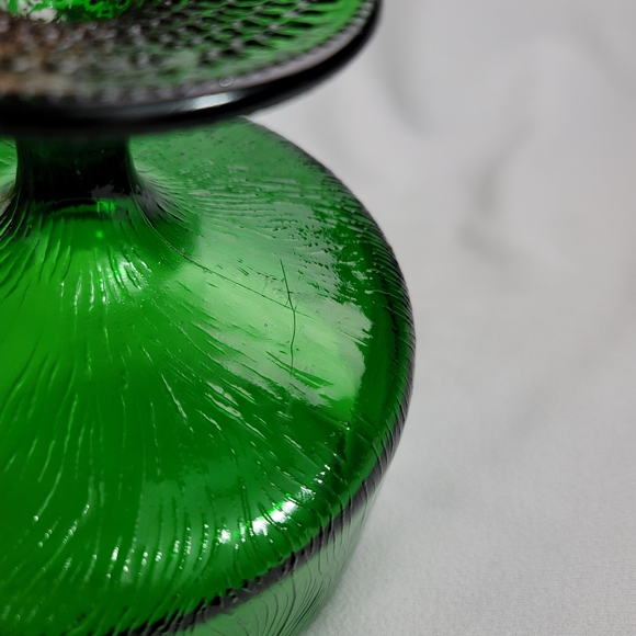 Vtg Hoosier Glass Tree Bark Motif Green Glass Compote - Picture 12 of 15